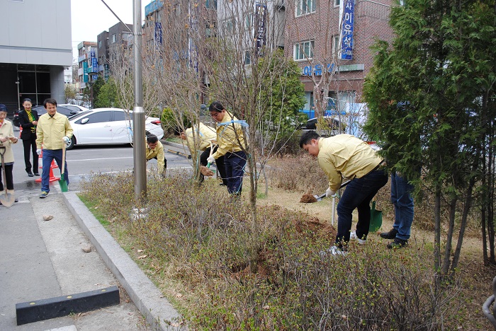 나무를 심고 있는 모습입니다.